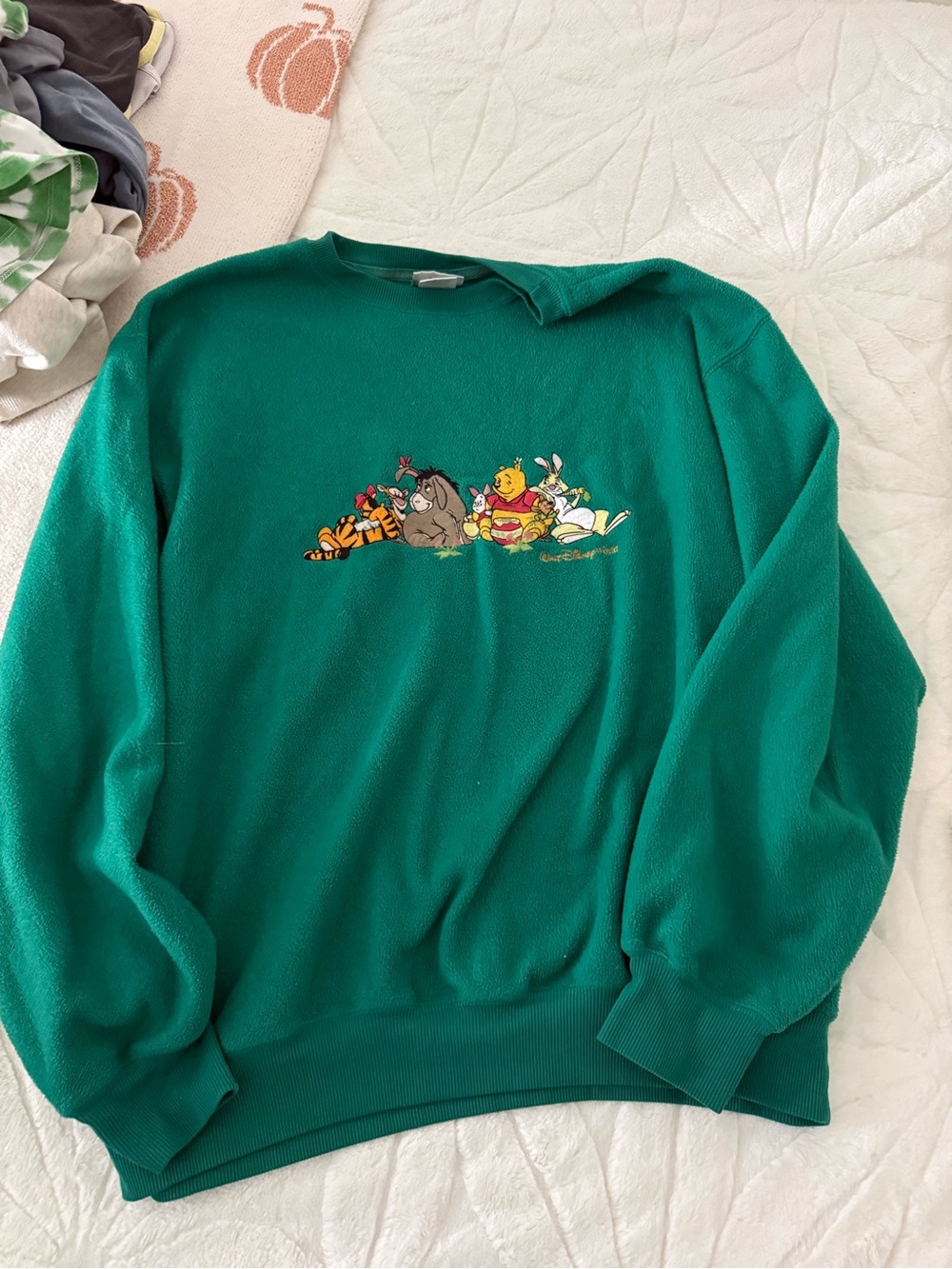 Disney Women's Emerald Green Winnie the Pooh Crewneck Sweater